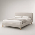 Cama de Casal Estofada Bege-Claro 160 x 200 cm com Pés em Pinho Maciço