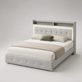 Cama de Casal Estofada Cinzento-Claro com Cabeceira com Prateleiras, 160 x 200 cm