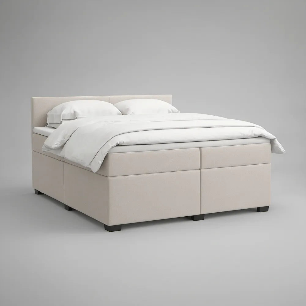 Cama de Casal Estofada com Arrumação e Cabeceira Acolchoada 160 x 200 cm Bege
