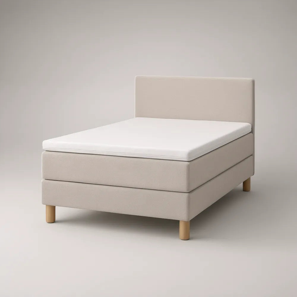 Cama Individual Estofada Bege com Colchão Branco 90 x 200 cm