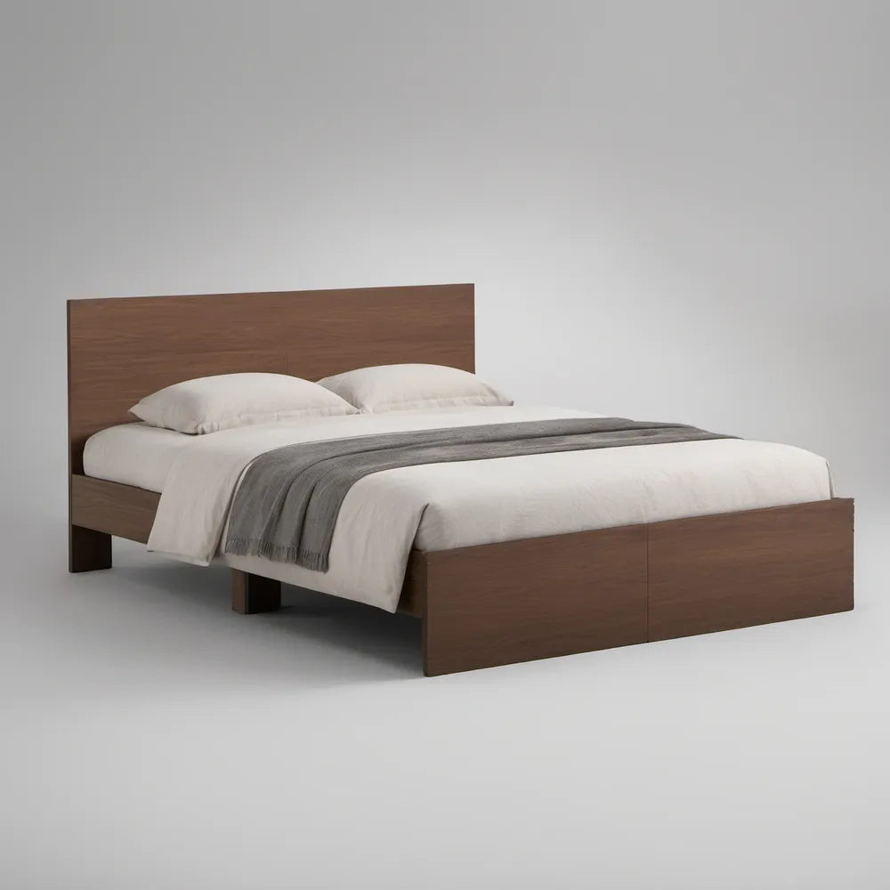 Cama de Casal 160 x 200 cm em MDF com Acabamento Castanho Nogueira