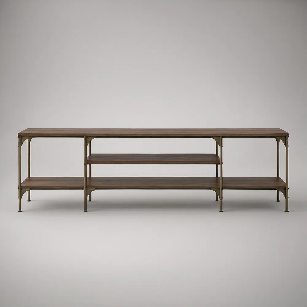 Móvel para TV 180 x 40 x 60 cm em MDF e Aço Castanho Nogueira e Bronze