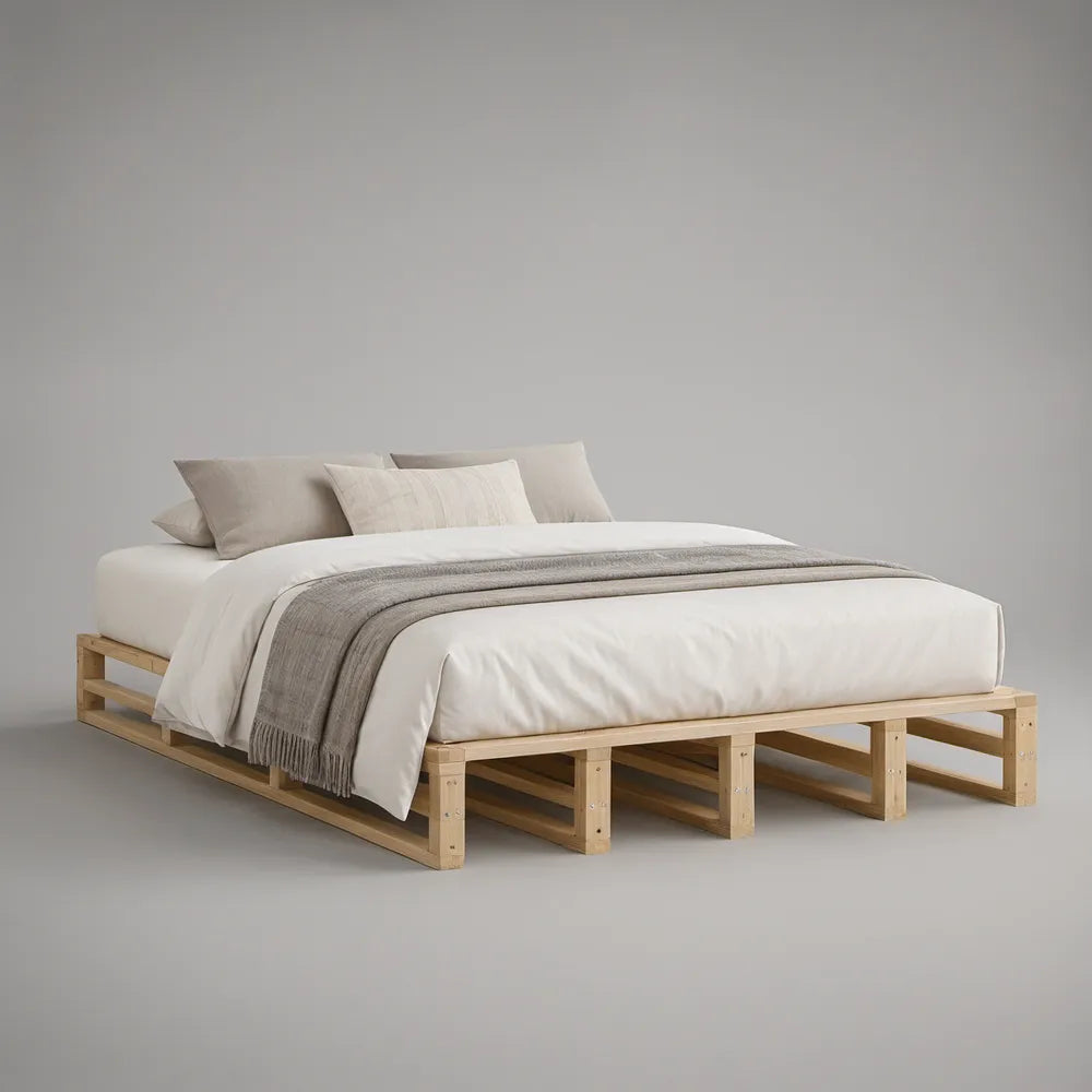 Estrutura de Cama de Casal em Madeira Maciça de Pinho Natural 160 x 200 cm