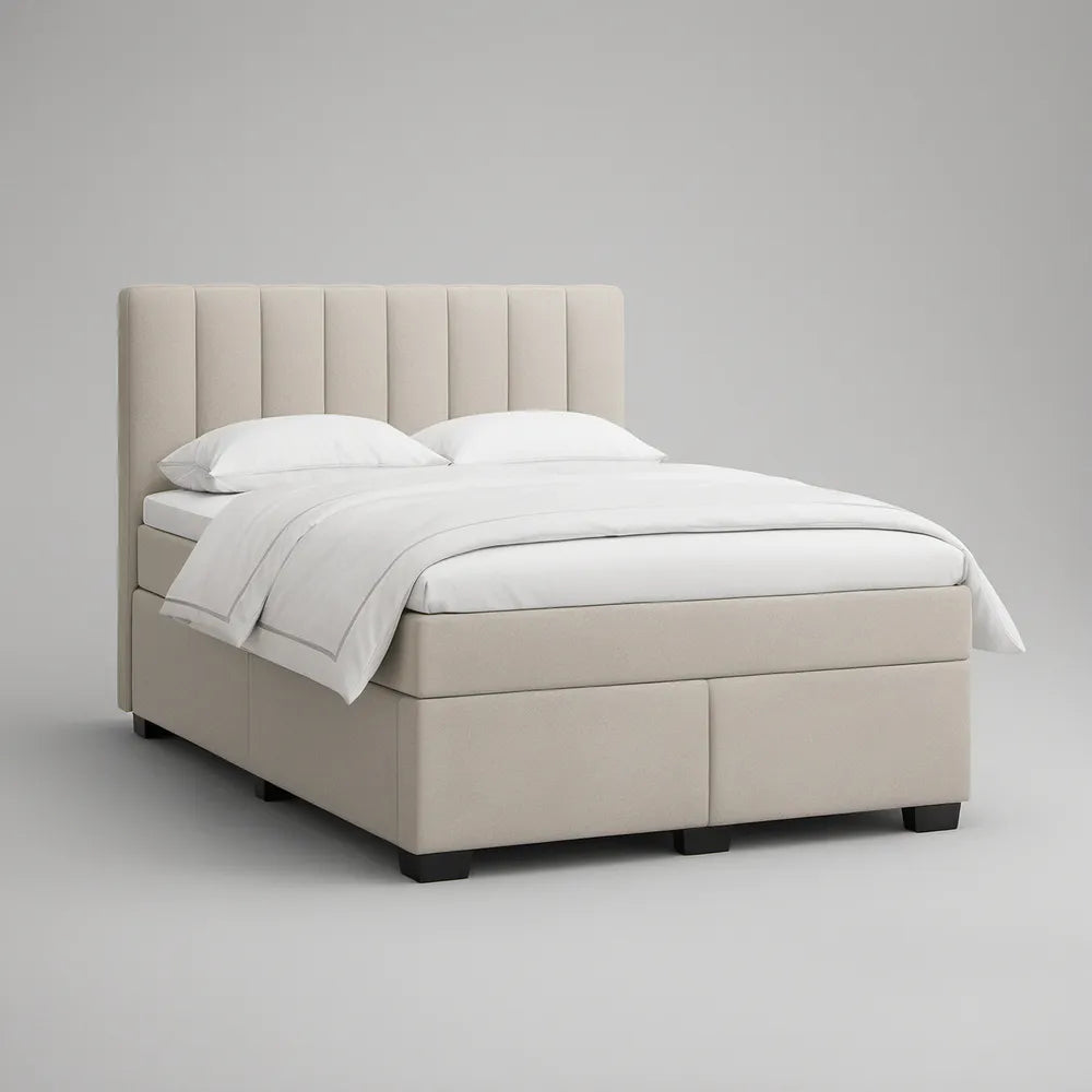 Cama de Casal Estofada 160 x 200 cm com Cabeceira Alta Bege