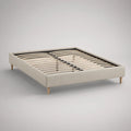 Cama de Casal com Estrado de Ripas 160 x 200 cm em Bege e Madeira Natural