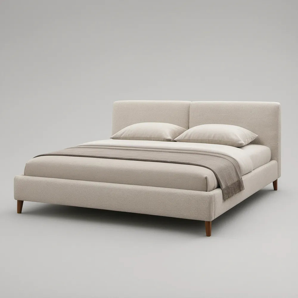 Cama de Casal Estofada Bege e Castanha para Colchão 160 x 200 cm, 216 x 174 x 105 cm