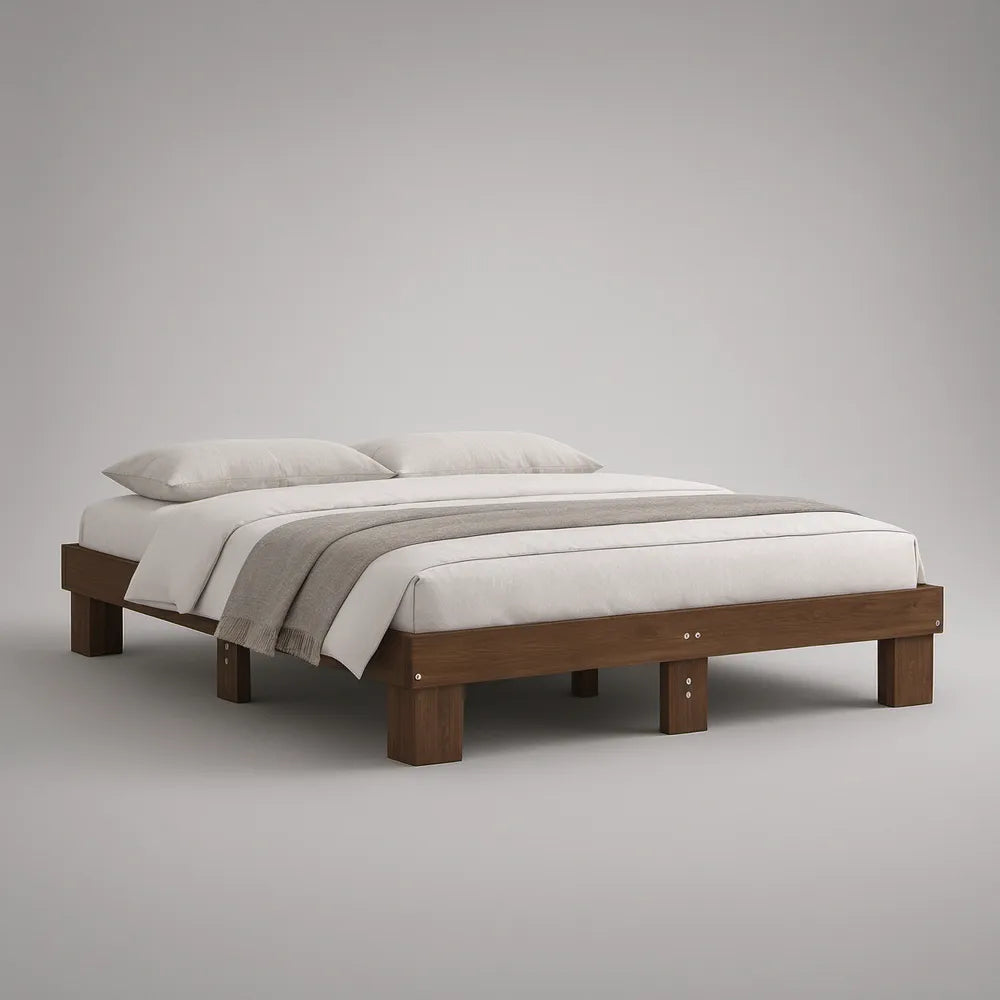 Estrutura de Cama de Casal em Madeira Maciça de Pinho Castanho-Escuro para Colchão 160 x 200 cm