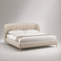Cama de Casal Estofada Bege e Dourado para Colchão 160 x 200 cm
