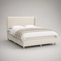 Cama de Casal Estofada Bege Claro para Colchão 160 x 200 cm
