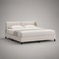 Cama de Casal Estofada Bege para Colchão 160 x 200 cm, 226 x 172 x 110 cm
