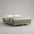Cama Estofada Verde-sálvia 160 x 200 cm com Pés em Madeira Natural