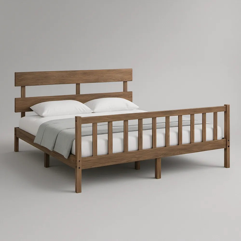 Cama de Casal em Madeira Maciça de Pinho Castanha para Colchão 160 x 200 cm