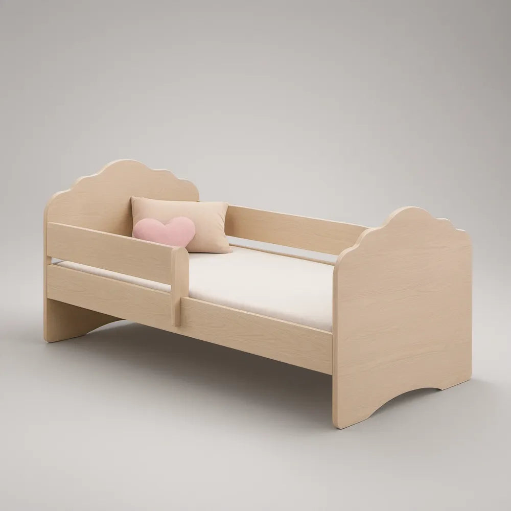 Cama Infantil em MDF Bege Claro com Guardas Laterais, 148 x 76 x 80 cm, para Colchão 140 x 70 cm