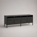Móvel para TV em Aço Preto com 4 Portas Perfuradas, 160 x 40 x 60 cm