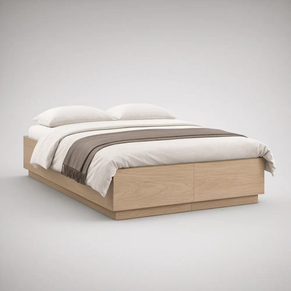 Cama de Casal com Arrumação em Carvalho Claro para Colchão 160 x 200 cm