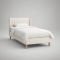Cama Individual Estofada 90 x 200 cm Branca com Pés em Madeira Natural