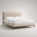 Cama de Casal Estofada para Colchão 160 x 200 cm com Cabeceira Curva Bege e Estrutura Castanha