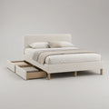 Cama Estofada Bege com 2 Gavetas Laterais para Colchão 160 x 200 cm, 170 x 215 x 100 cm