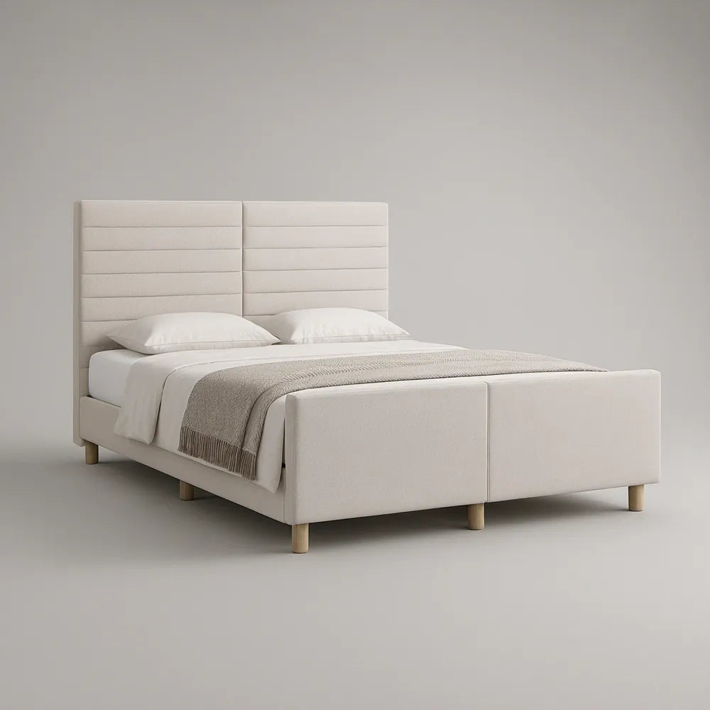Cama de Casal Estofada Bege Claro para Colchão 160 x 200 cm